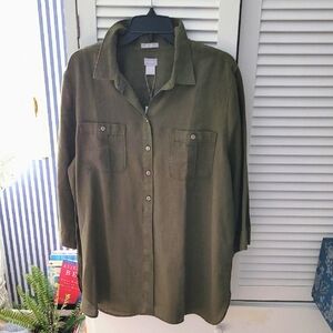 Chico's Olive No Iron Linen Tunic NWT. 3=16/XL.